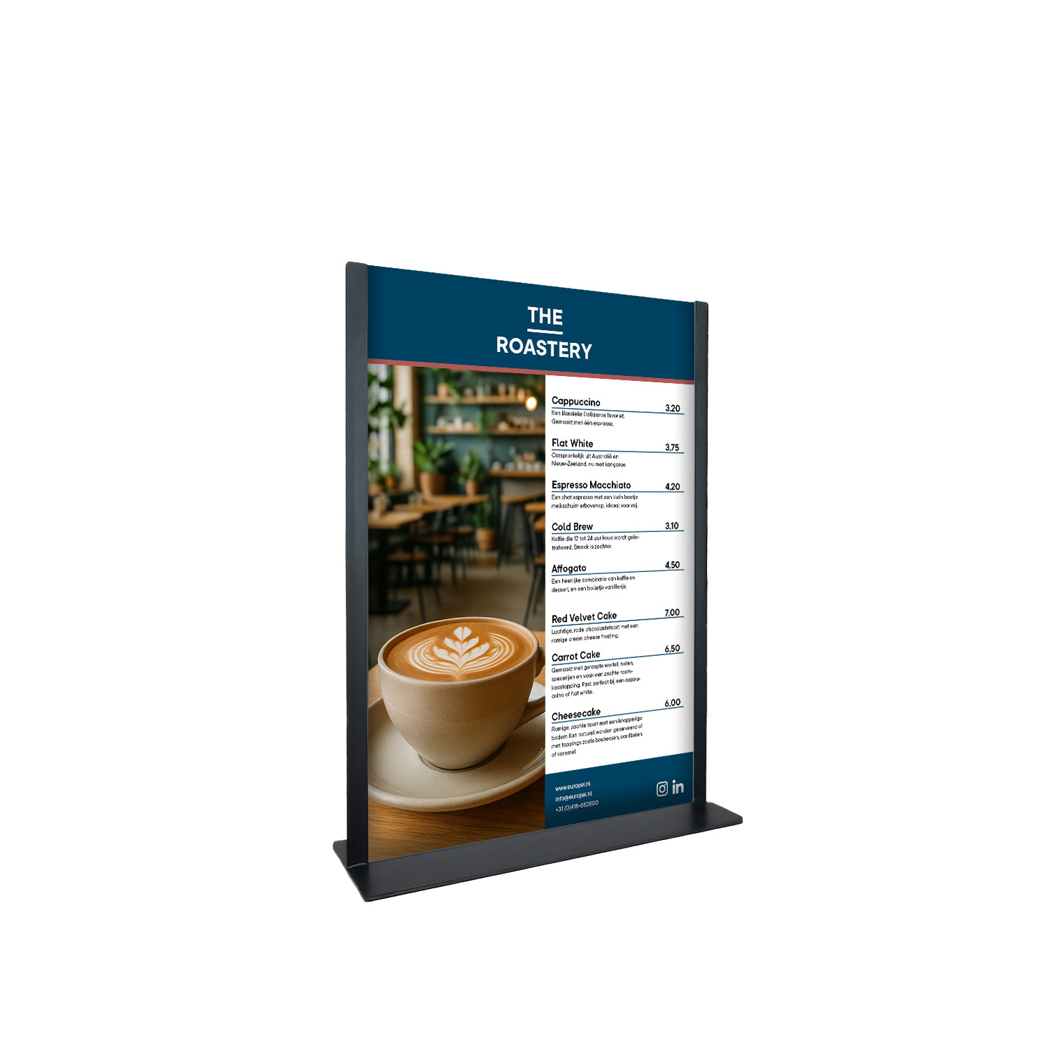 Europel Présentoir de table métal noir panneau acrylique A5Europel Présentoir de table métal noir panneau acrylique A5