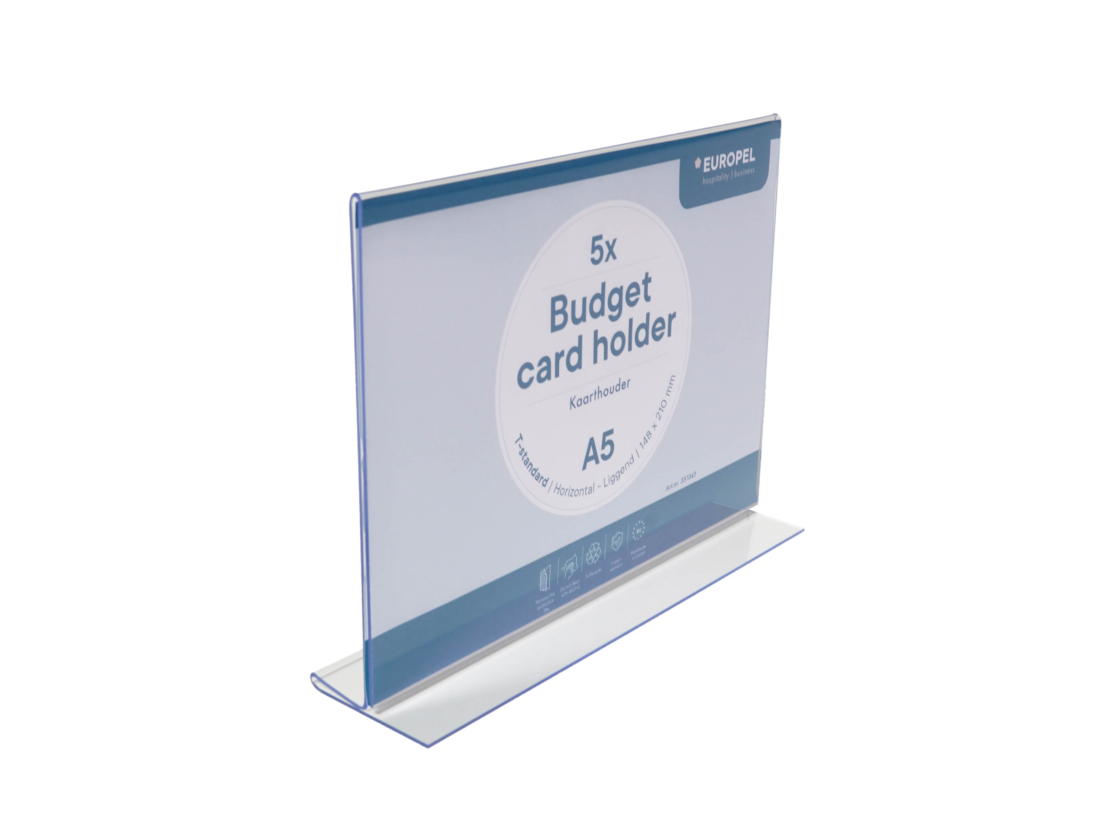 Europel Porte-Cartes Budget T-Stand A5 1,5 mm Horizontal Acrylique – Lot de 5