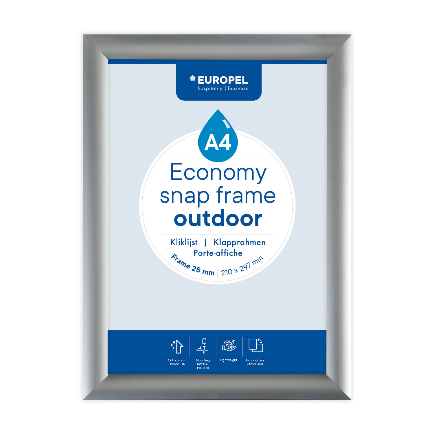 Europel Cadre clipsable Economy Extérieur A4 Argent 25 mmEuropel Cadre clipsable Economy Extérieur A4 Argent 25 mm