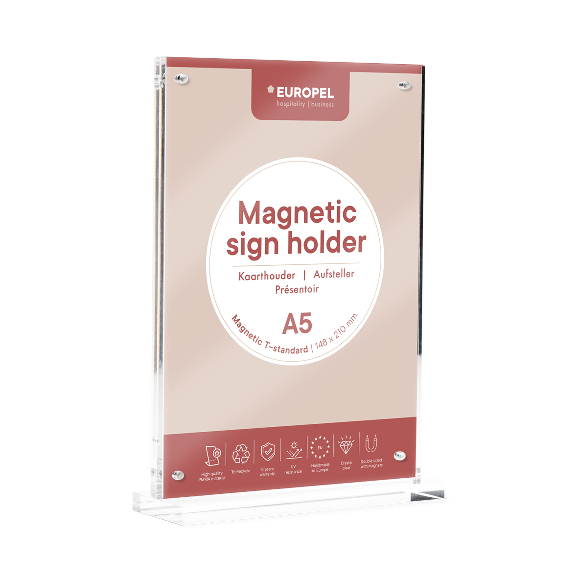 Europel Présentoir de Table Luxe T-standard A5 Portrait Acrylique