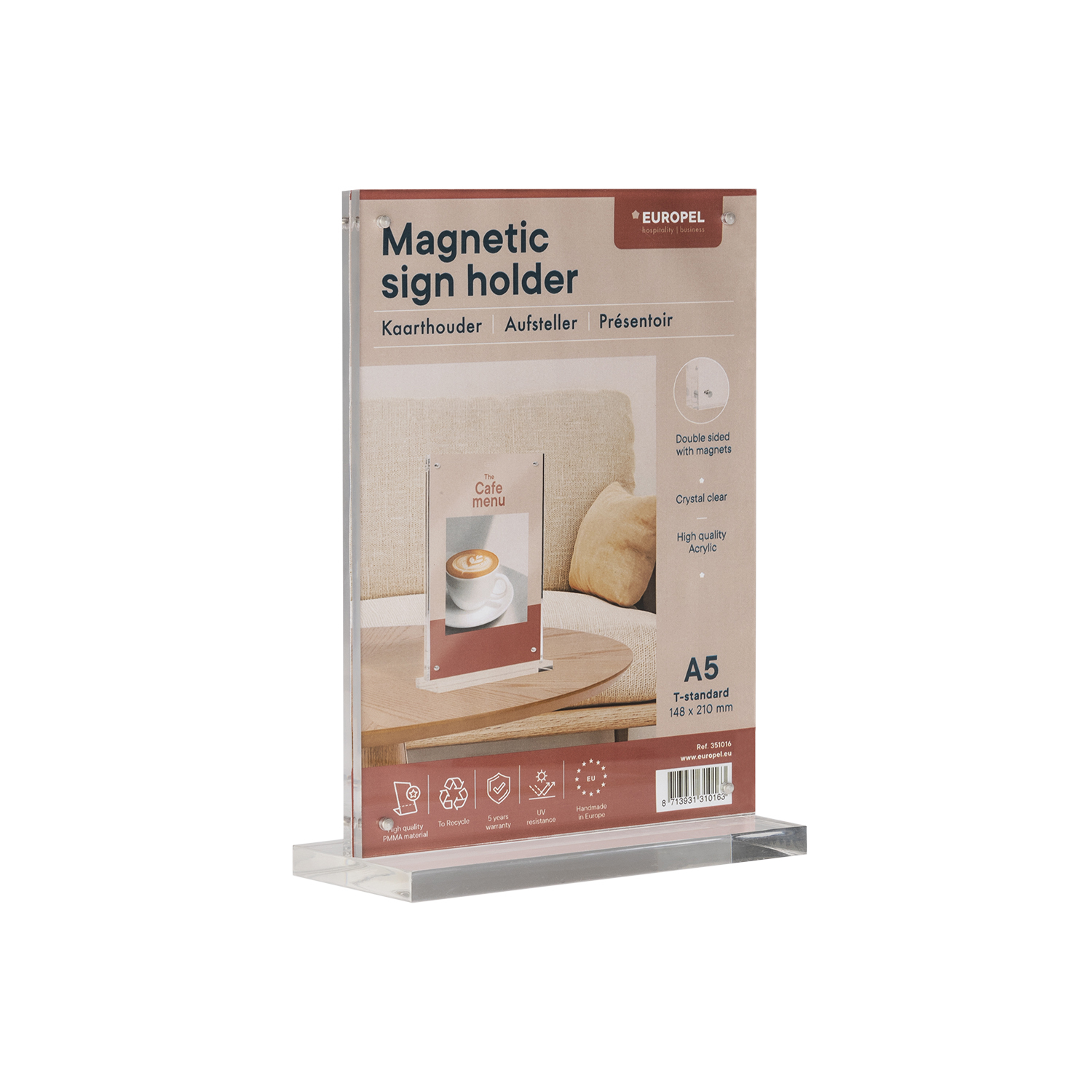 Europel Présentoir de Table Luxe T-standard A5 Portrait Acrylique