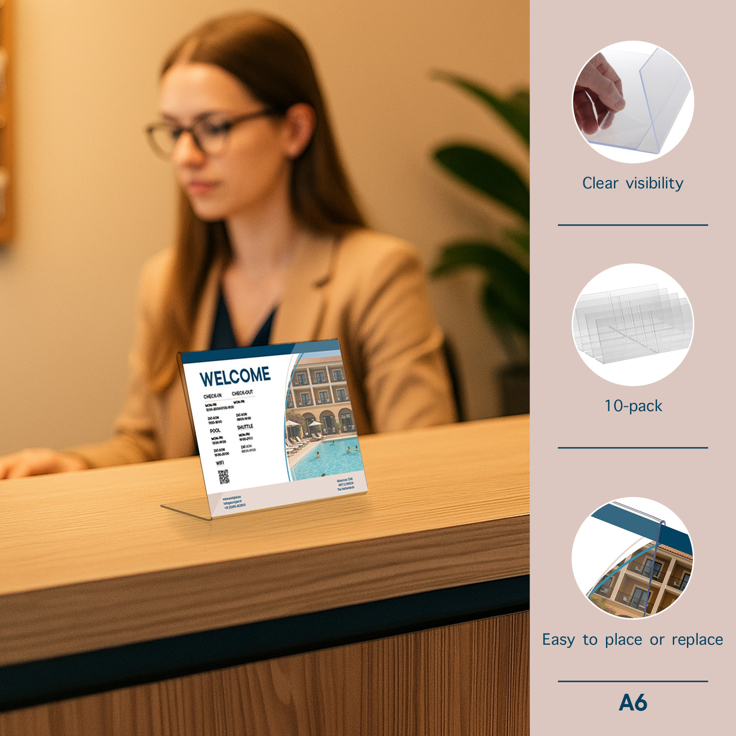 Europel Porte-Cartes Budget L-Stand A6 1,5 mm Horizontal Acrylique – Lot de 10