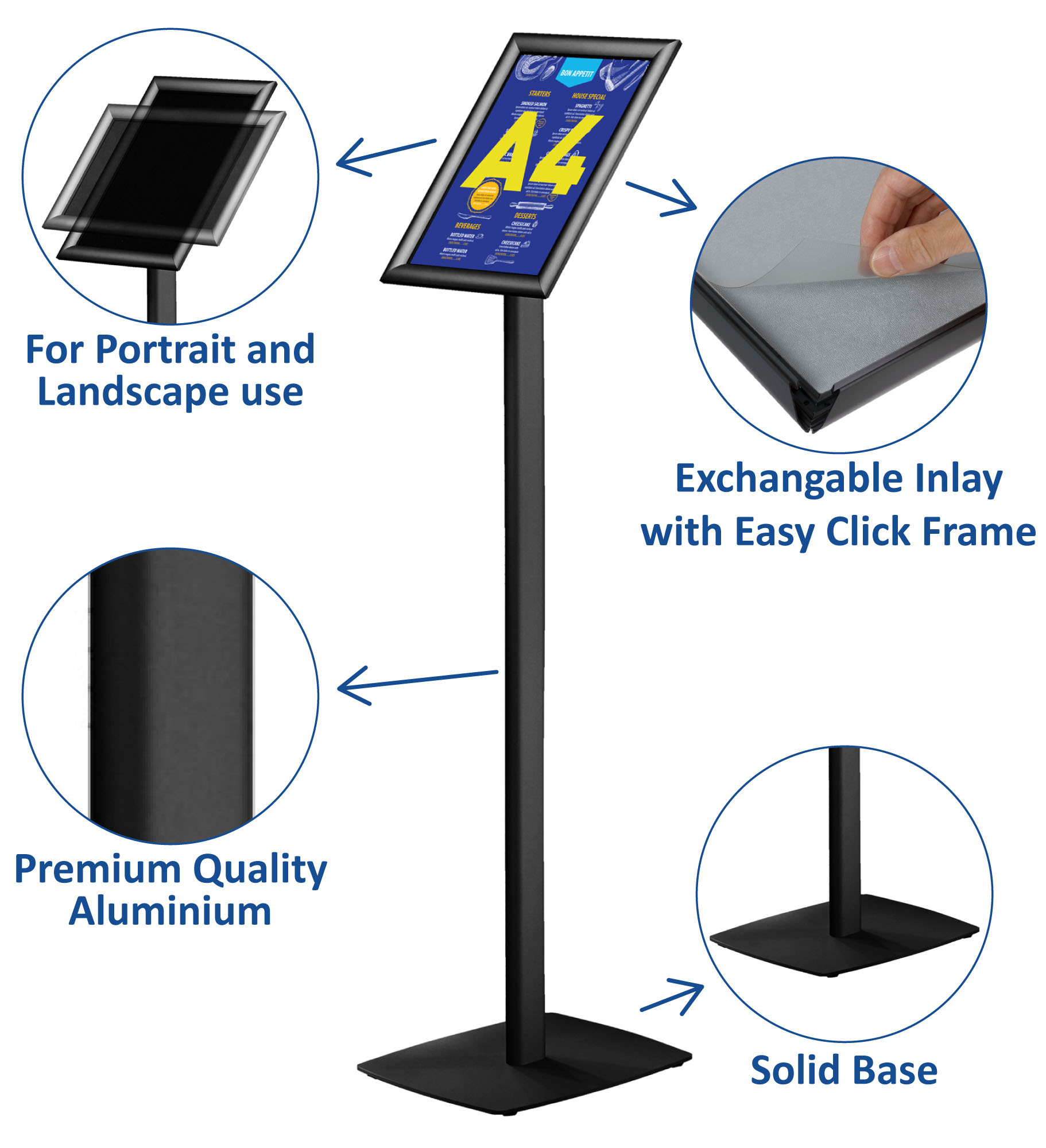 Europel Support Info inclus Cadre Clipsable Premium A4 Noir