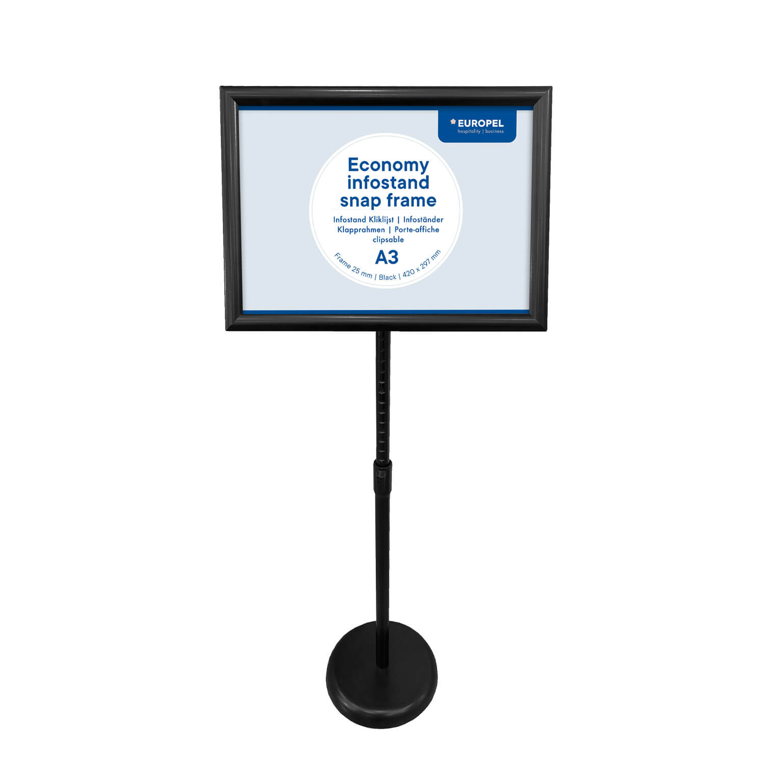 Europel Porte-affiche Economy cadre Clipsable A3 25 mm Noir 