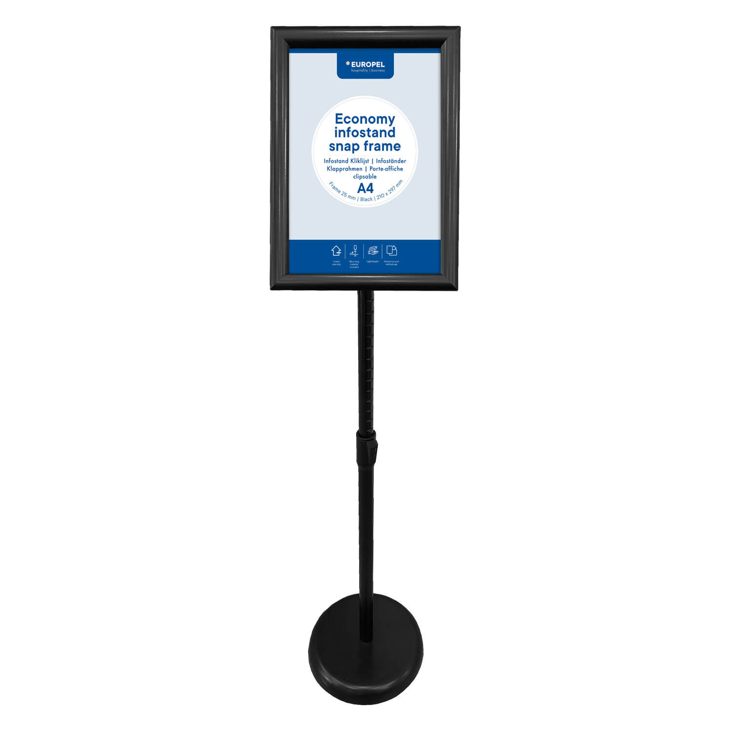 Porte-affiche Europel Economy cadre clipsable A4 noir 25mmPorte-affiche Europel Economy cadre clipsable A4 noir 25mm