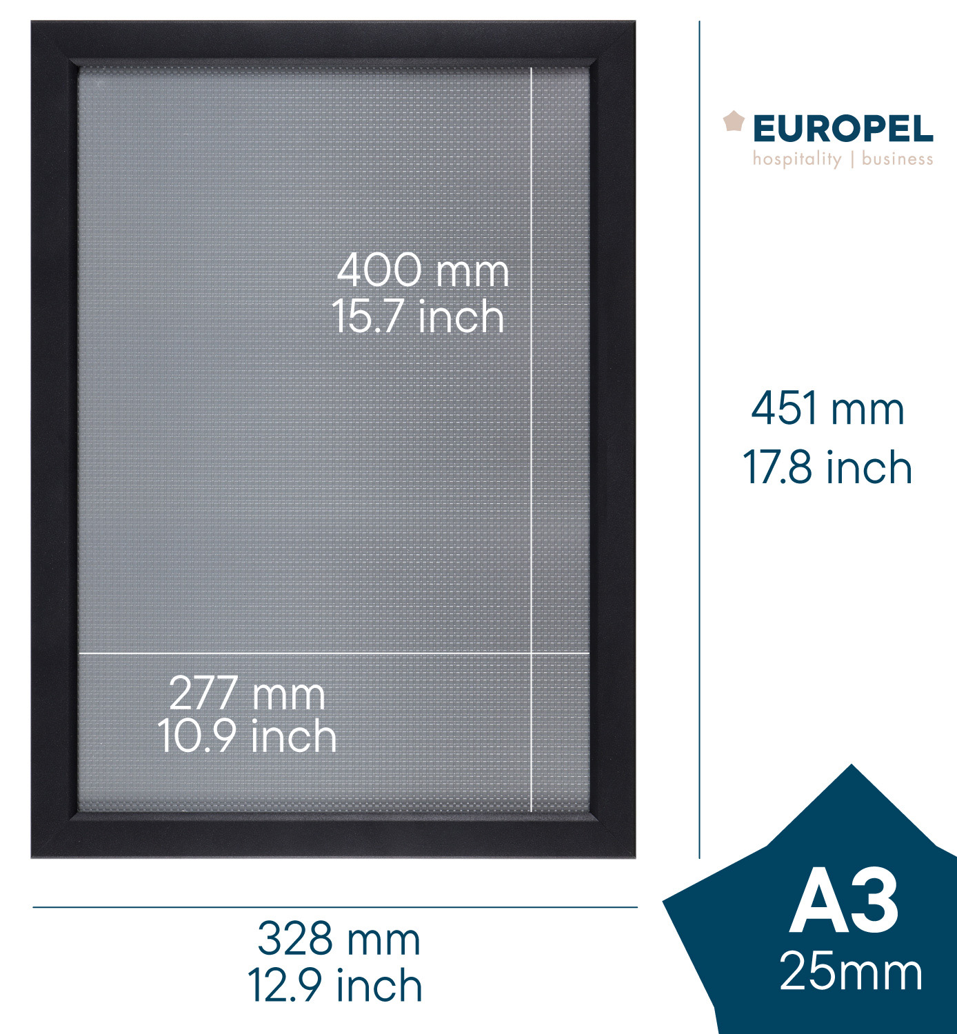 Europel Cadre Clipsable Premium+ A3 25 mm Matt Noir