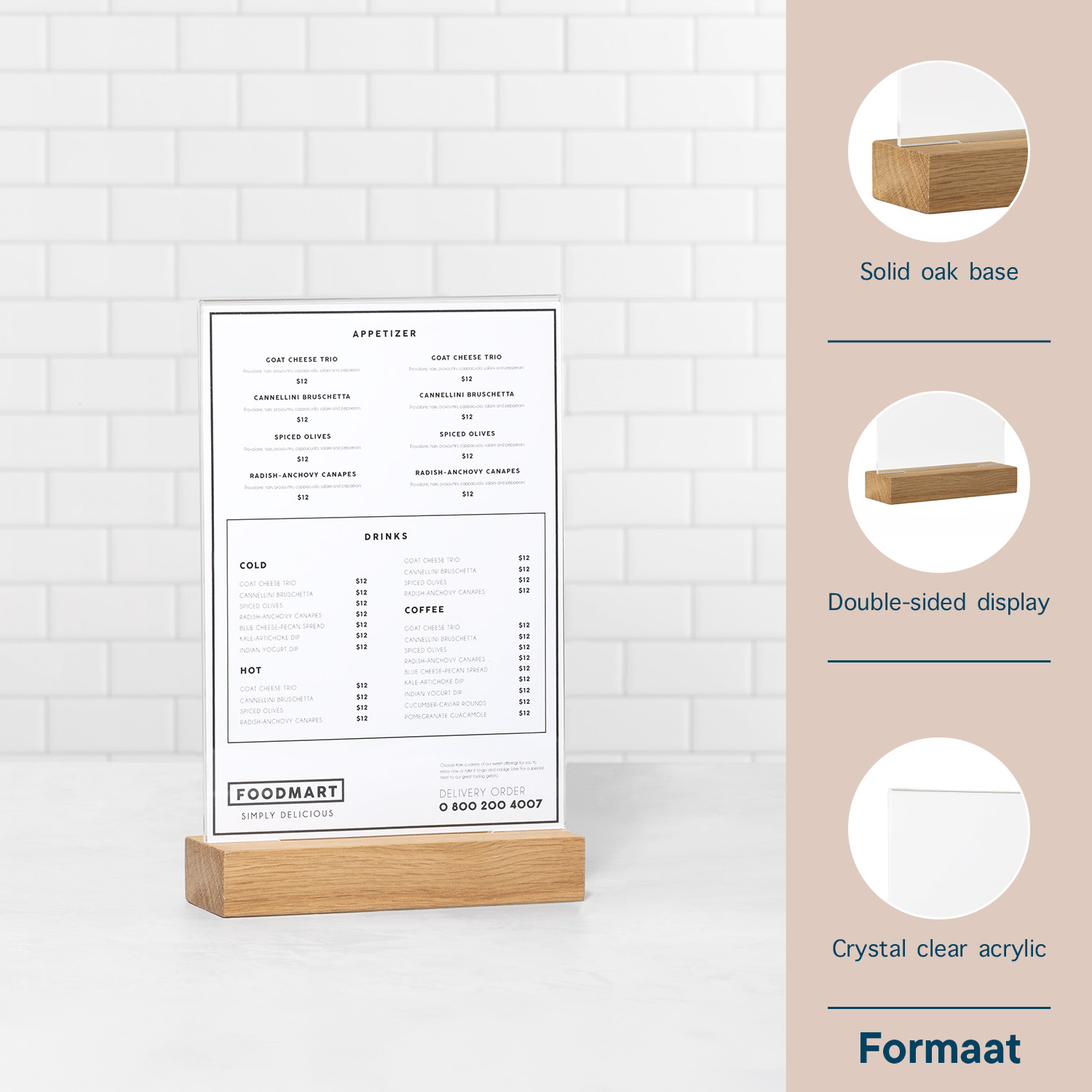 Europel Présentoir de Table A5 Portrait Acrylique Pied en Bois 