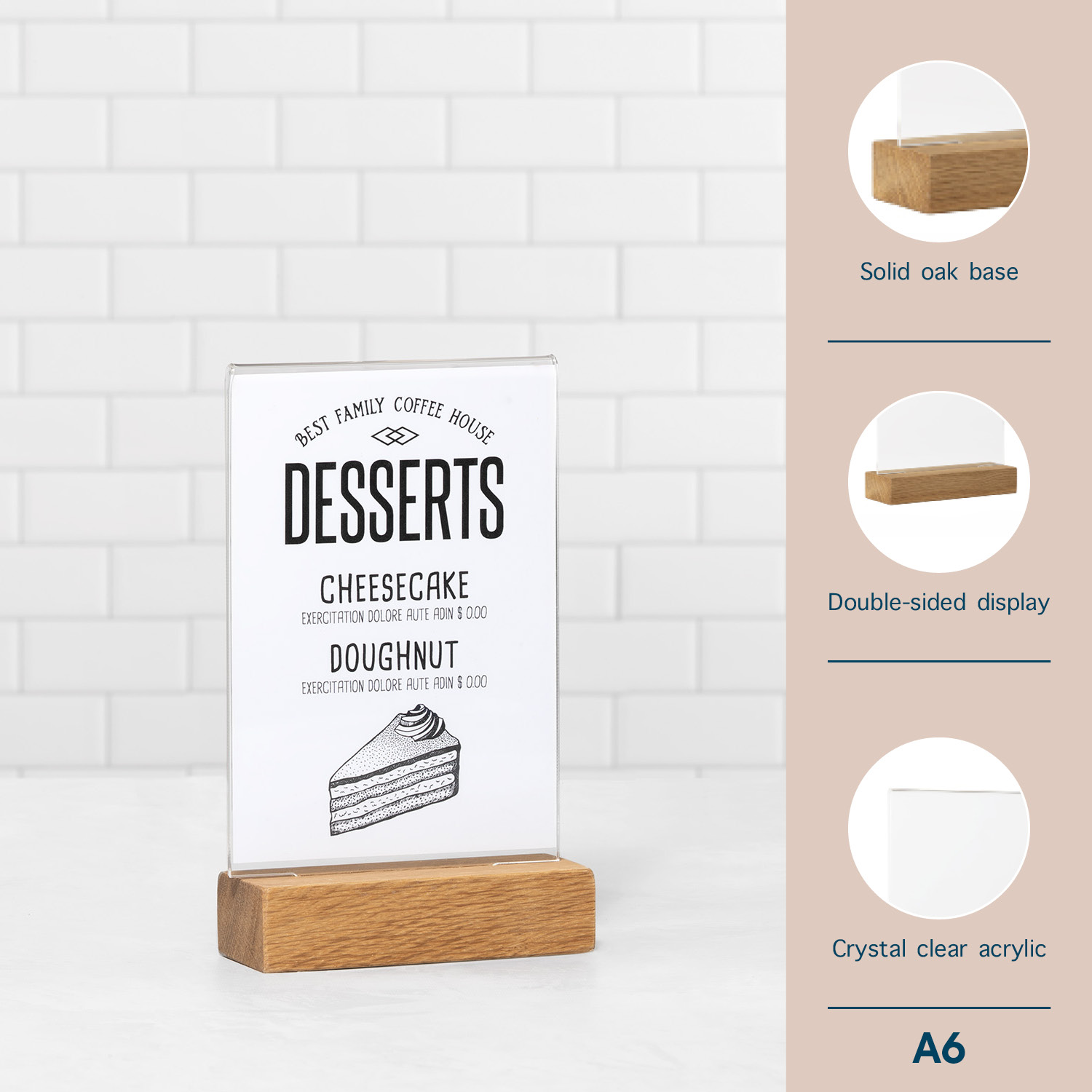 Europel Présentoir de Table A6 Portrait Acrylique Pied en Bois