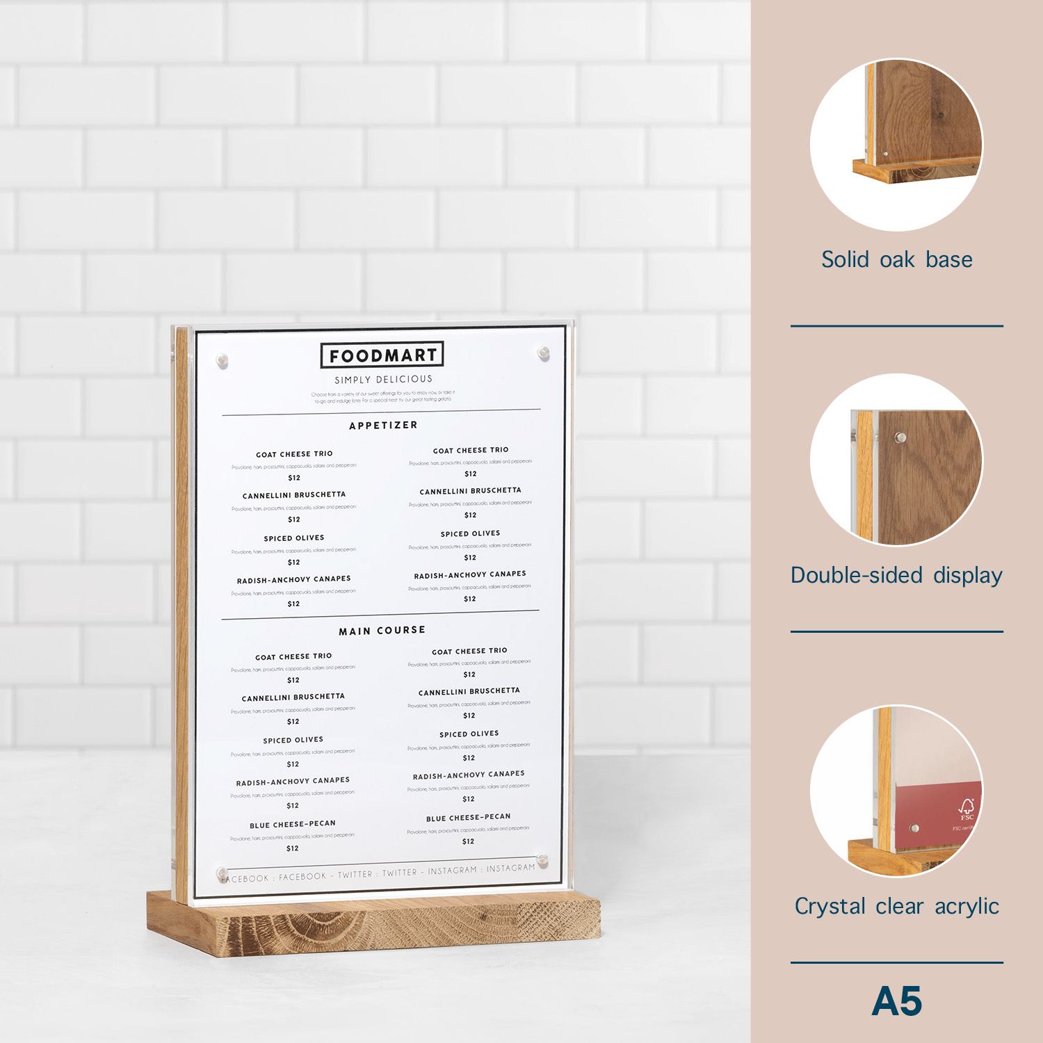 Europel Présentoir de Table T-standard A5 Portrait Acrylique/Bois/Aimants 