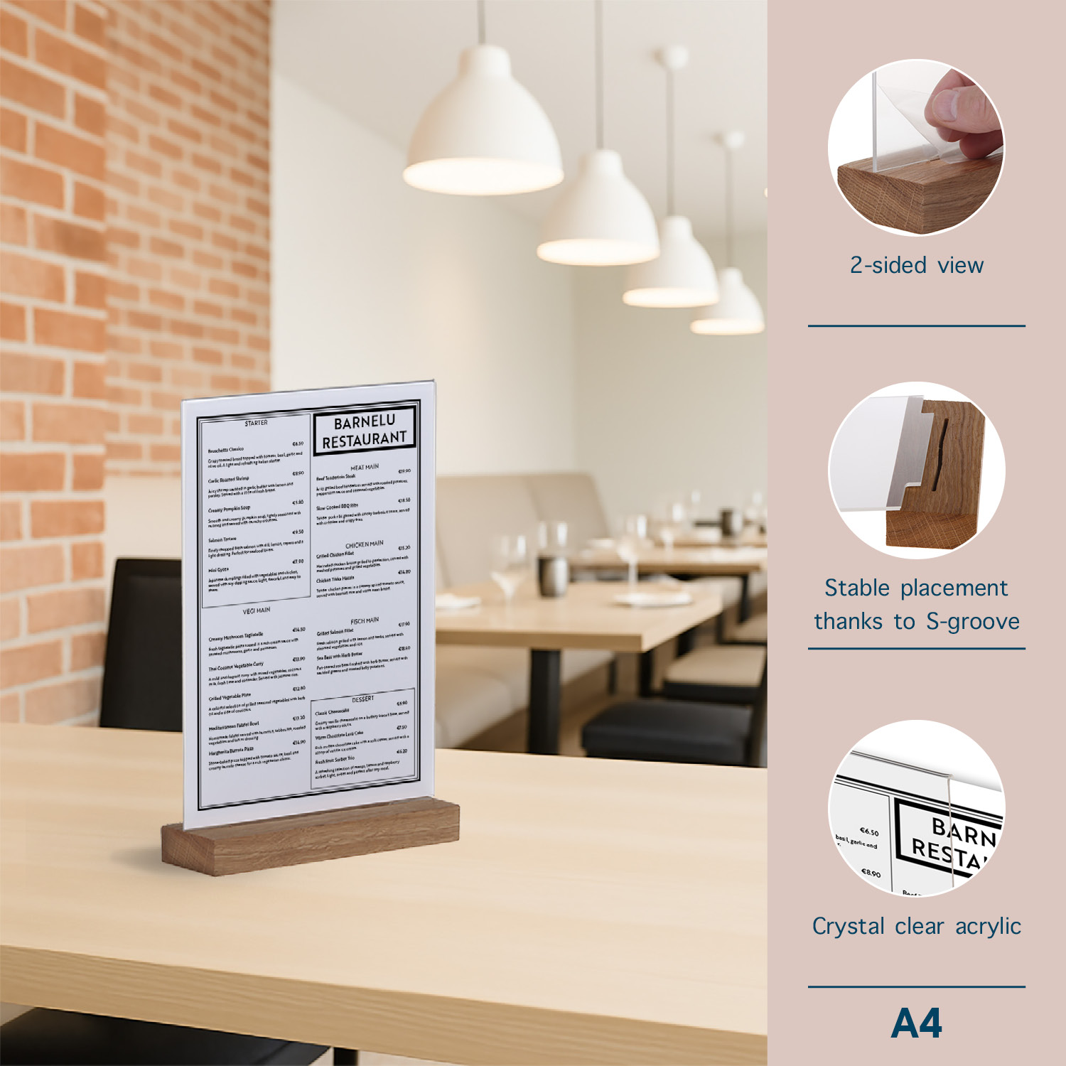 Europel Porte-Cartes Acrylique avec Socle en Bois A4 Vertical – Présentoir Haut de Gamme