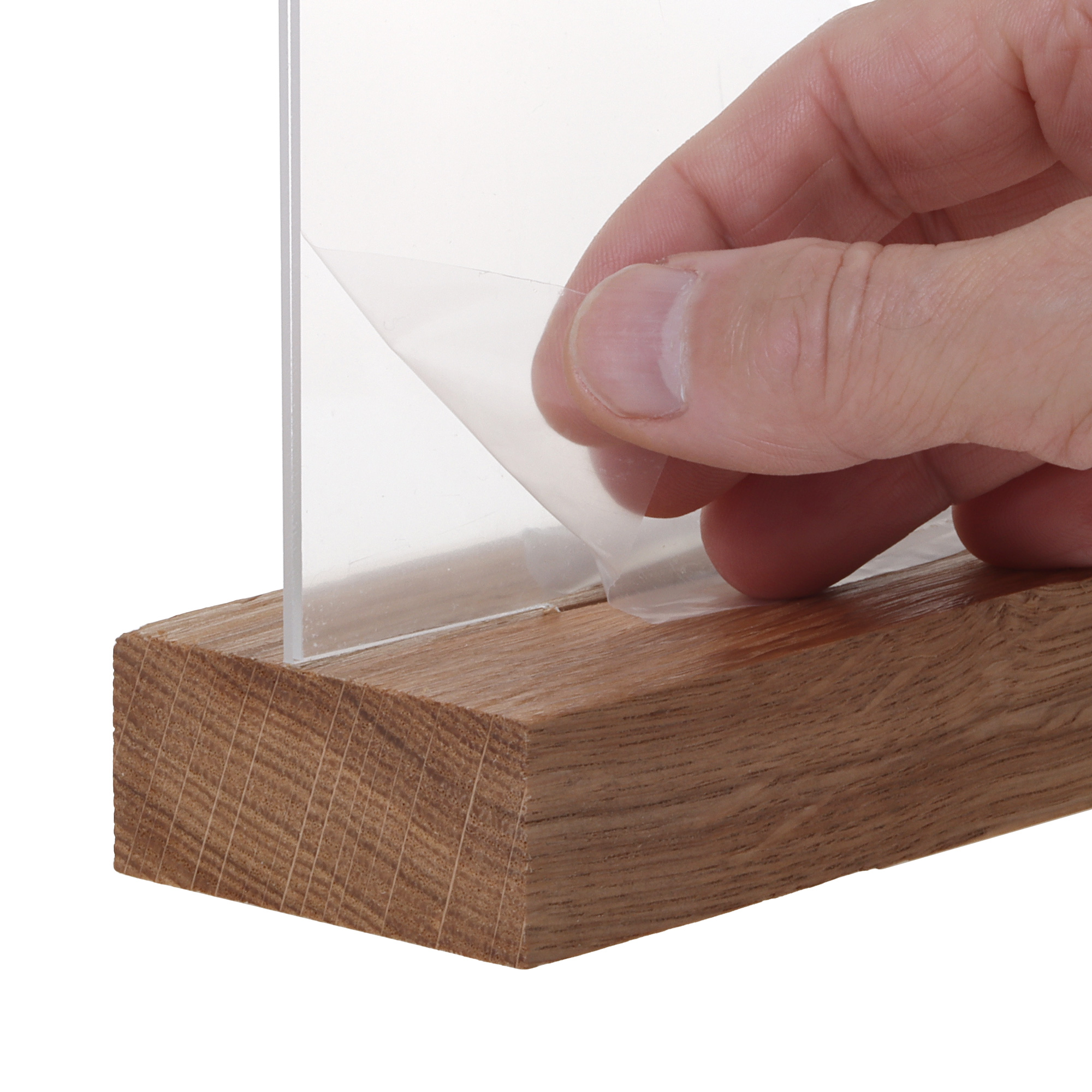 Europel Porte-Cartes Acrylique avec Socle en Bois A5 Horizontal – Présentoir Haut de Gamme