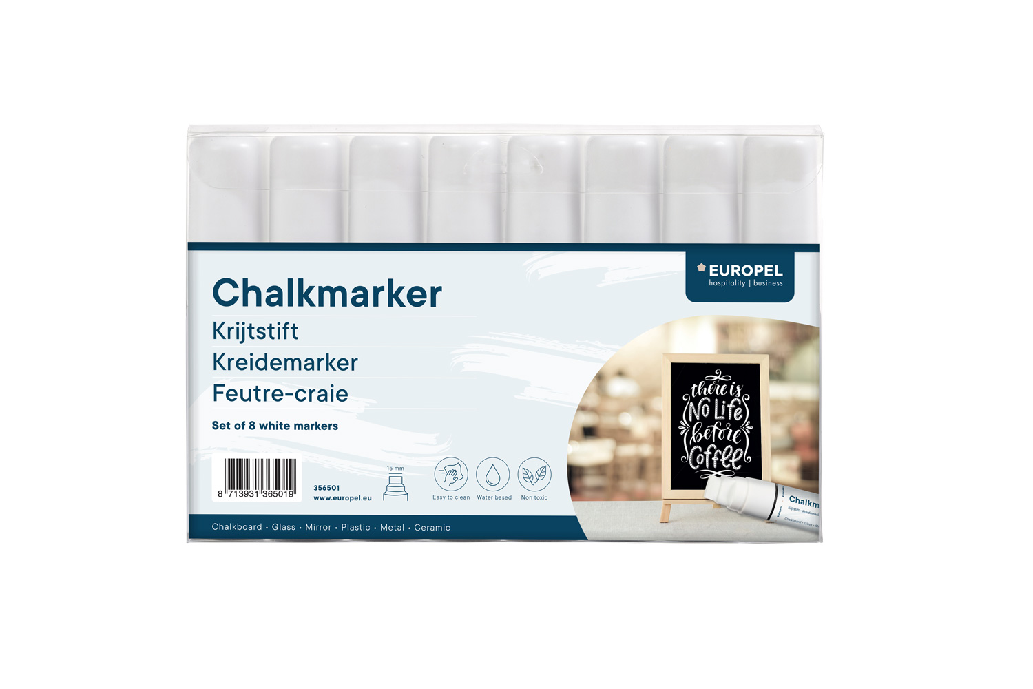 Europel Marqueur Craie 15 mm Blanc PVC étui 8 pcs