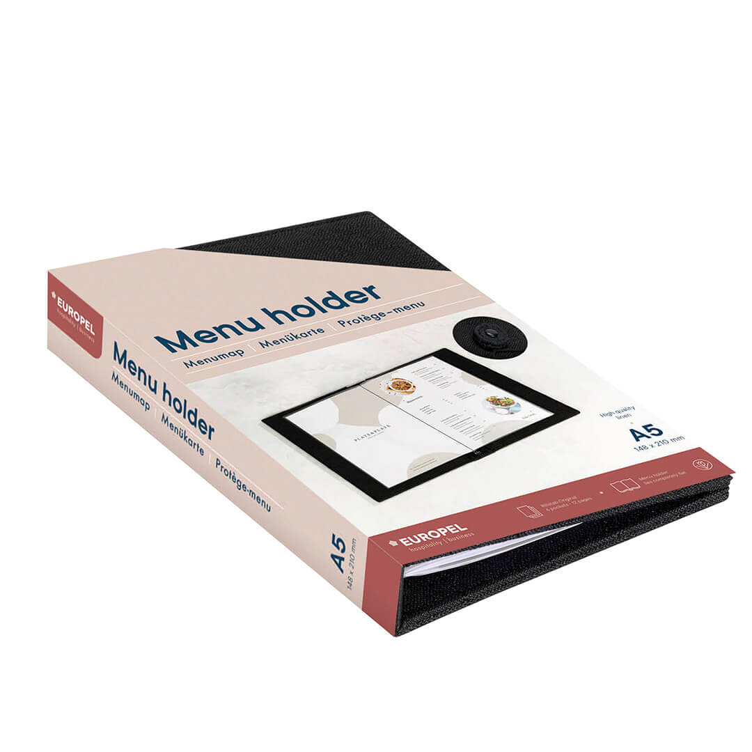 Europel Protège-menu Couverture Lin A5 6 Pochettes Noir